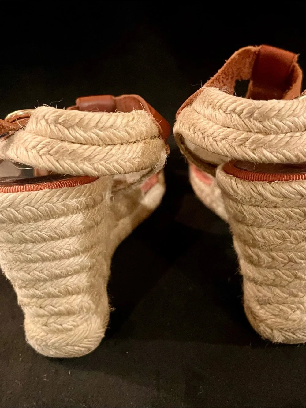 Saks Fifth Avenue Brown Leather Espadrille Wedge Sandals